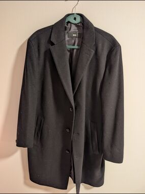 BOSS Hugo Boss Men's Black Single-Breasted Cashmere Wool Coat